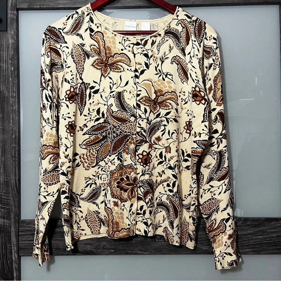 Emma James Boho Paisley Tan & Browns Silk/Cotton/Nylon Blend Women’s Cardigan XL - Picture 1 of 11